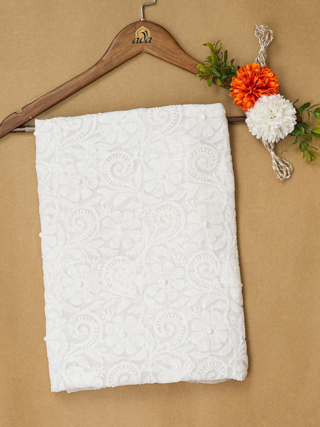 Ada Hand Embroidered White Georgette Lucknowi Chikankari Unstitched Kurta Piece A611845