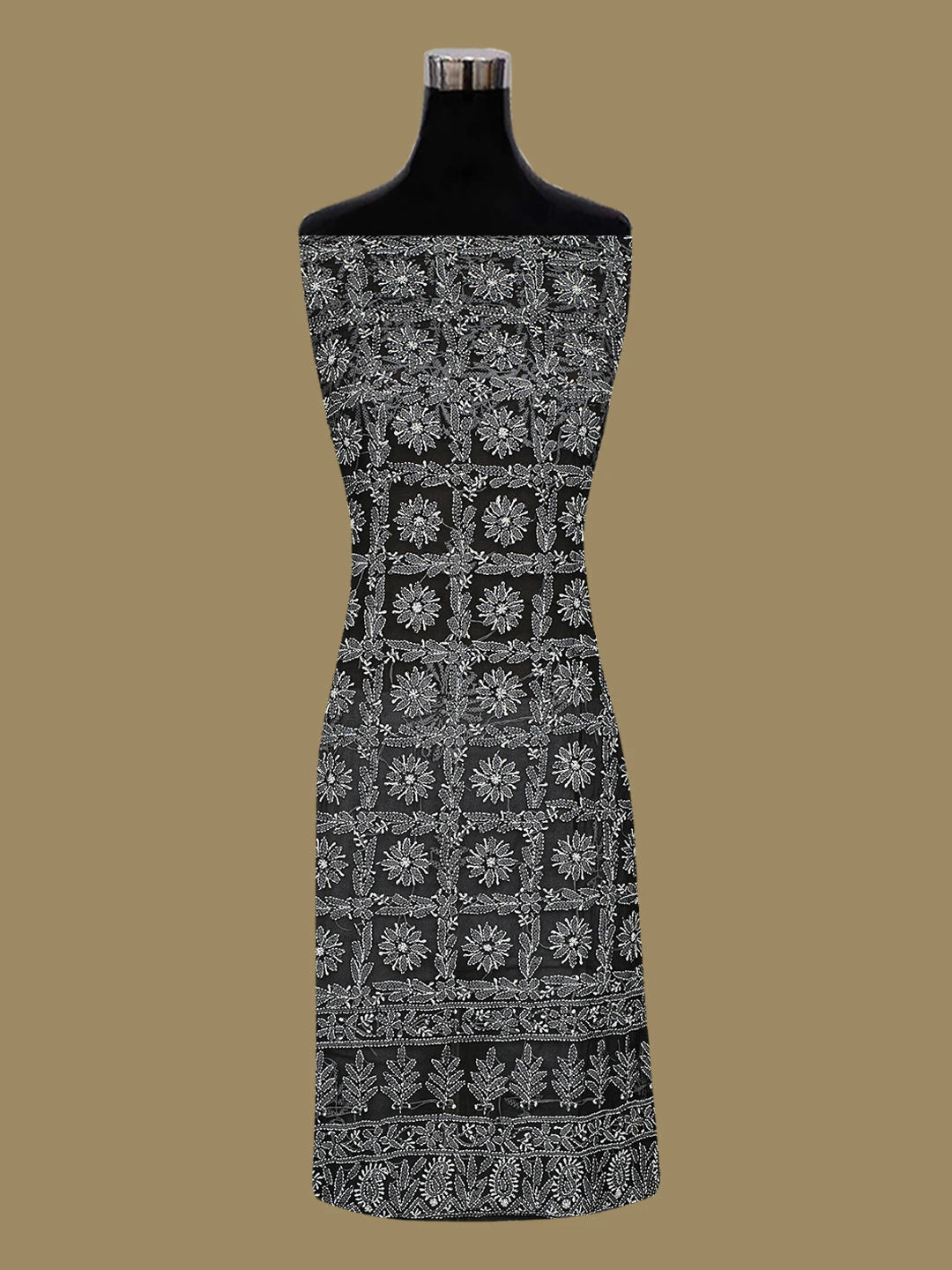 Ada Hand Embroidered Black Georgette Lucknowi Chikankari Unstitched Kurta Piece 01A715913