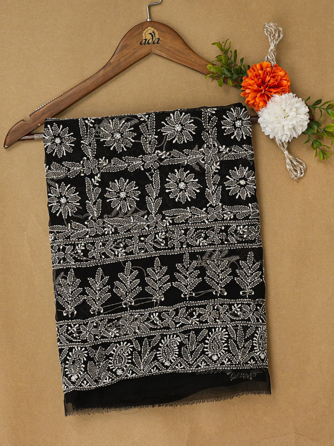 Ada Hand Embroidered Black Georgette Lucknowi Chikankari Unstitched Kurta Piece 01A715913
