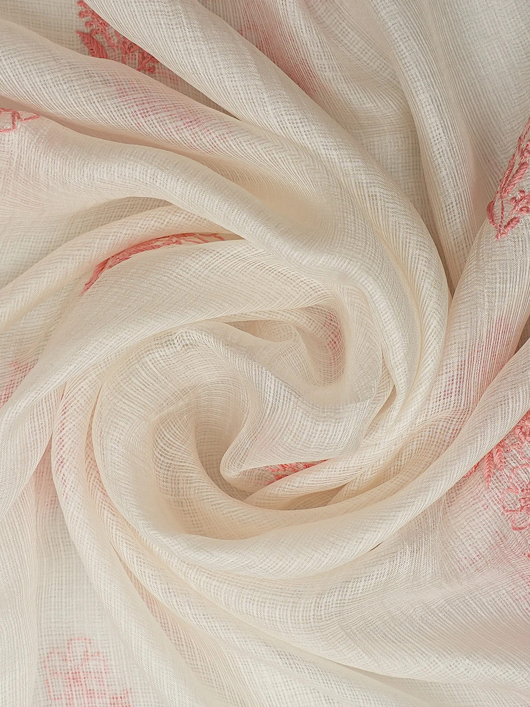 Ada Hand Embroidered White Kota Silk Lucknowi Chikankari Dupatta 01A680647