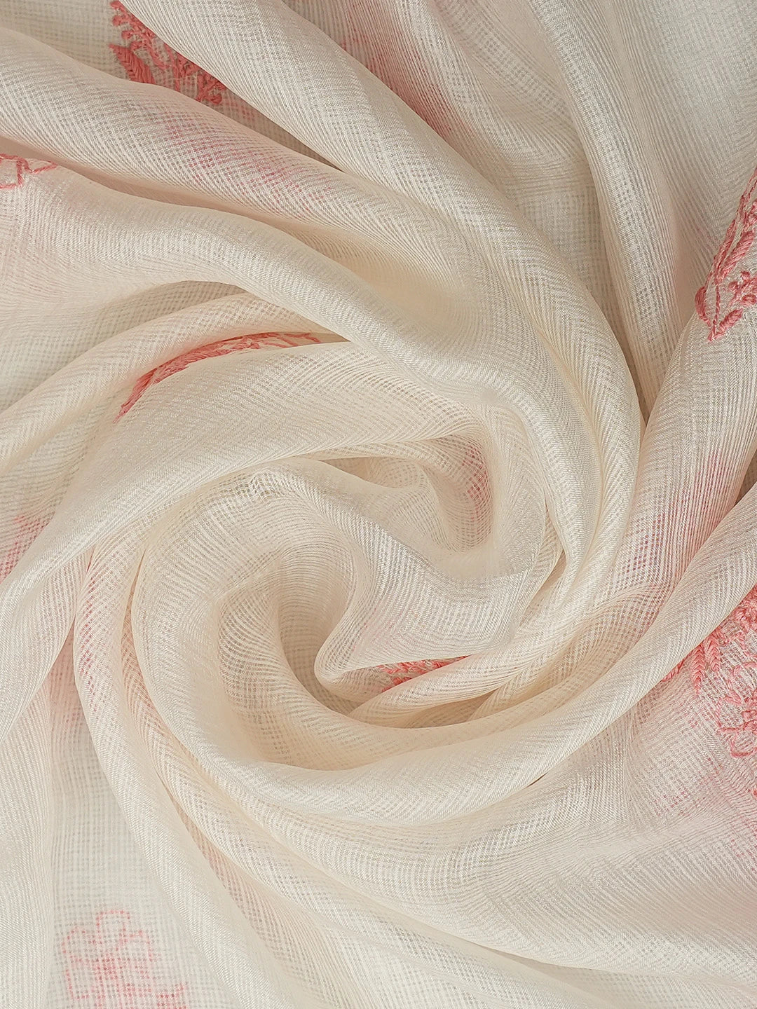 Ada Hand Embroidered White Kota Silk Lucknowi Chikankari Dupatta 01A680647
