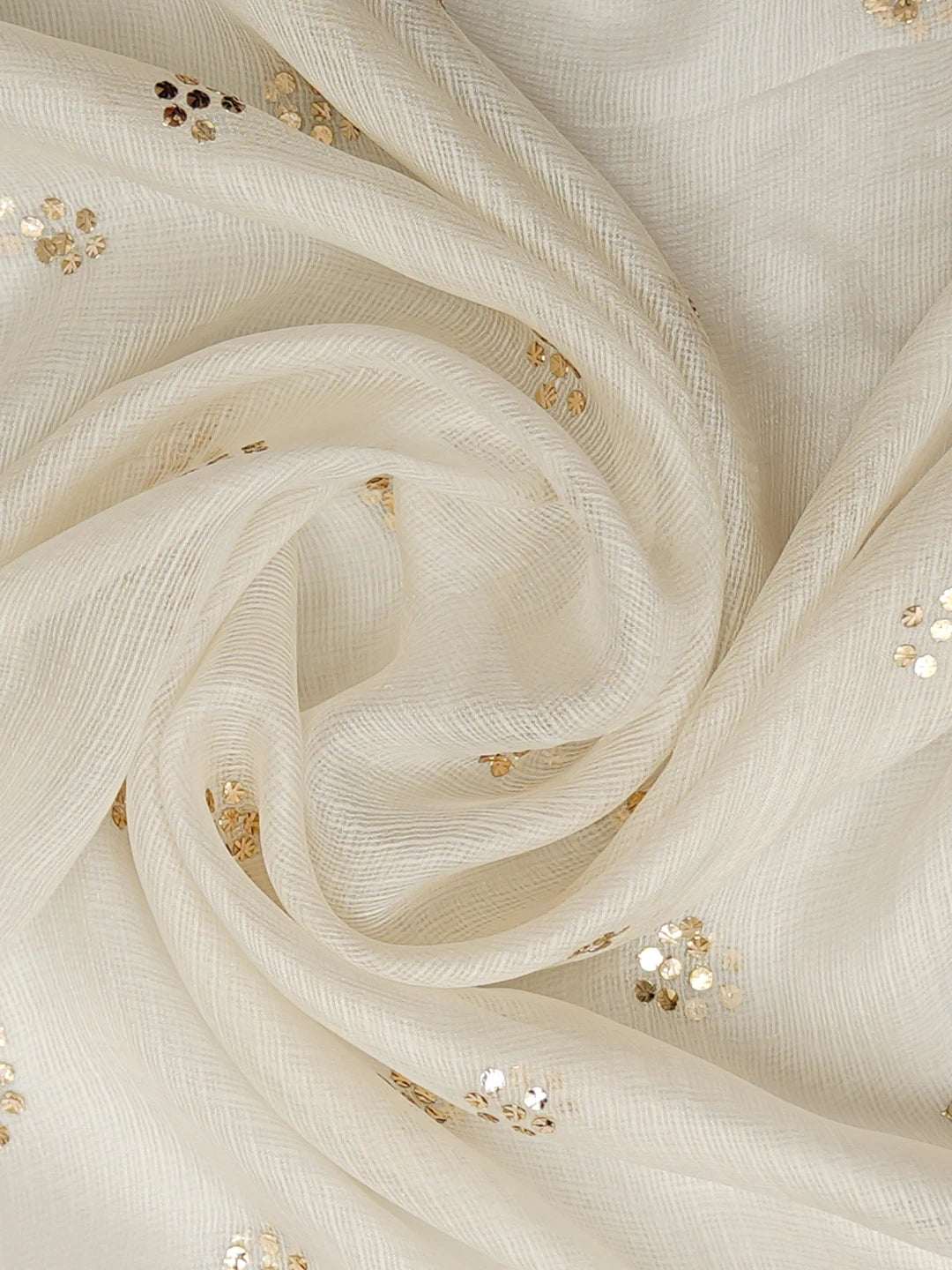 Ada Hand Embroidered White Kota Silk Lucknowi Chikankari Dupatta With Mukaish Work 01A706653