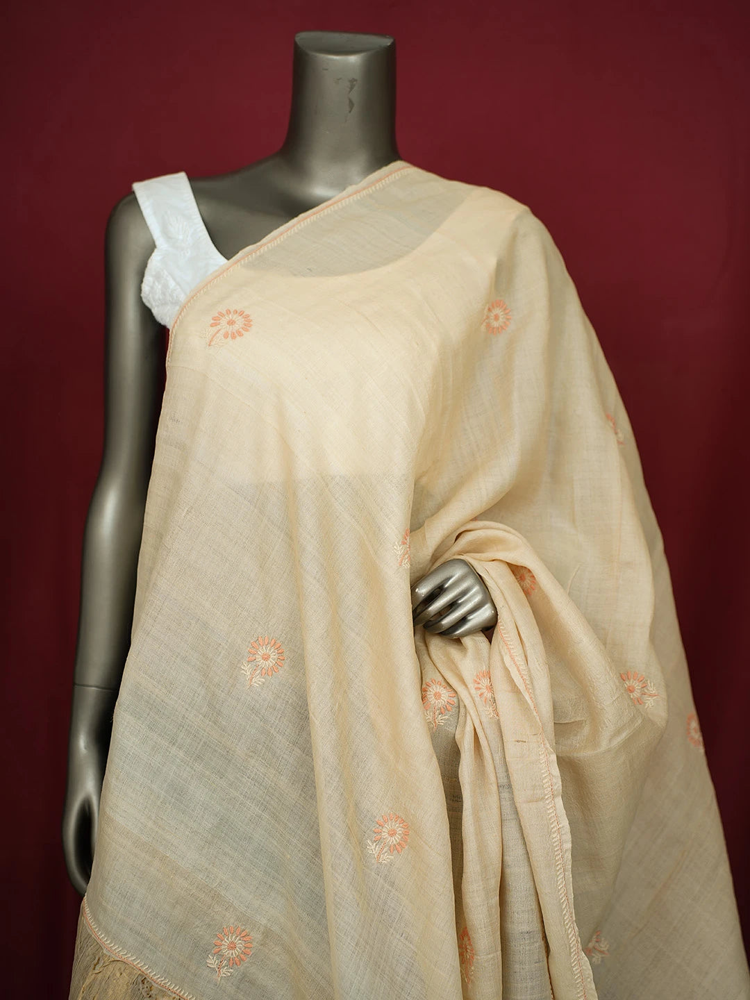 Ada Hand Embroidered Fawn Silk Lucknowi Chikankari Dupatta 01A217729