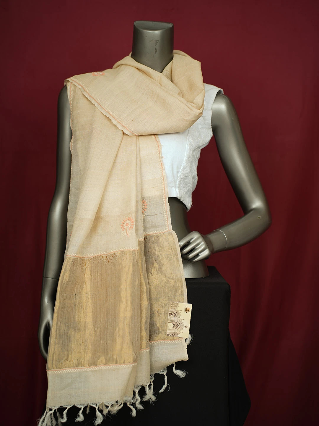 Ada Hand Embroidered Fawn Silk Lucknowi Chikankari Dupatta 01A217729
