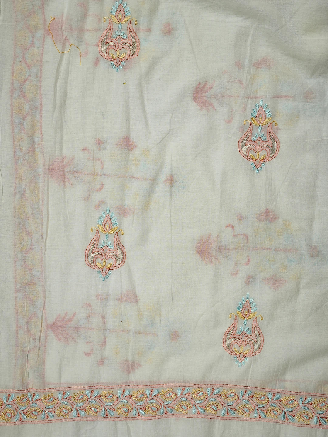 Ada Hand Embroidered White Cotton Lucknowi Chikankari Saree and Blouse 01A535060