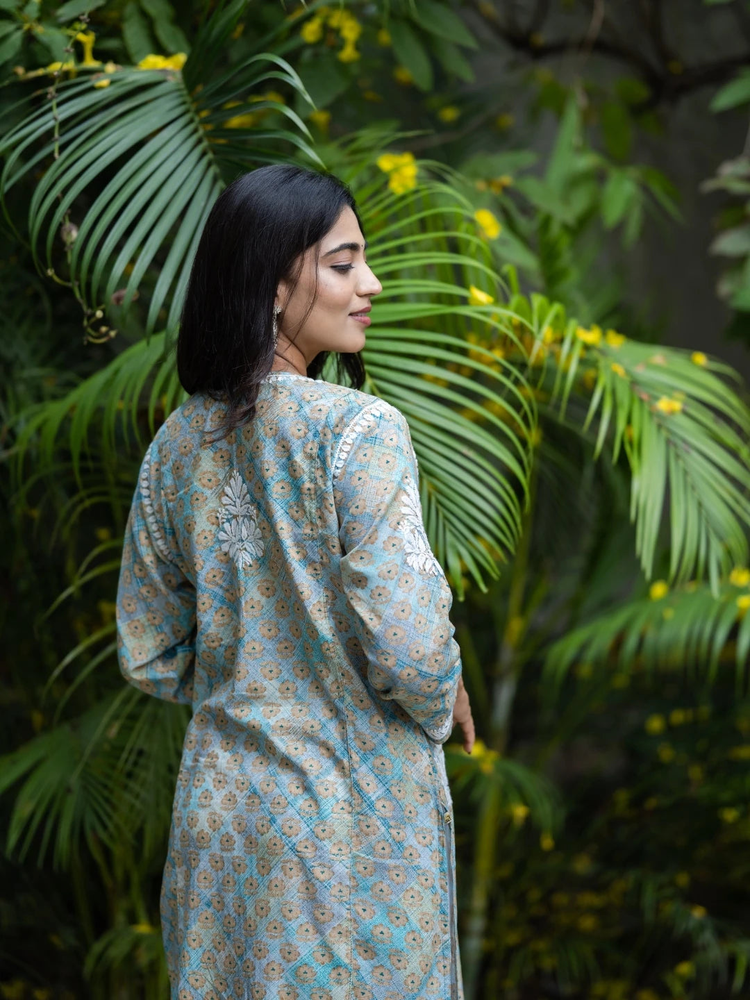 Ada Hand Embroidered Printed Sea Green Mulmul Cotton Lucknowi Chikankari Straight Kurta A411647