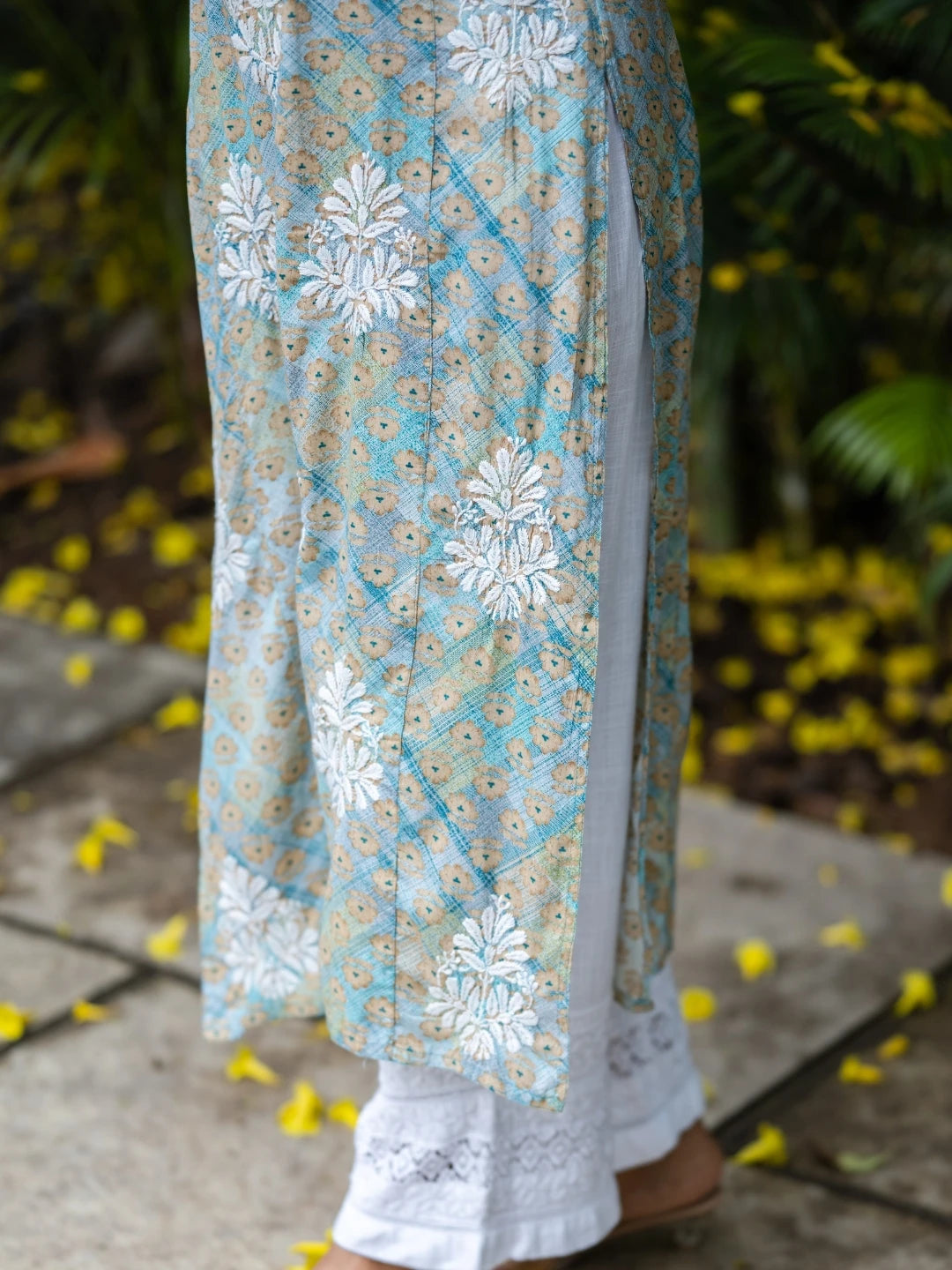 Ada Hand Embroidered Printed Sea Green Mulmul Cotton Lucknowi Chikankari Straight Kurta A411647