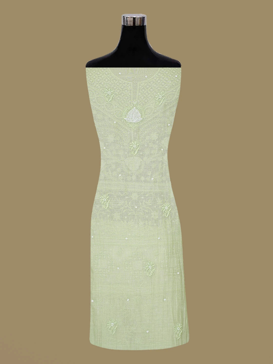 Ada Hand Embroidered Pista Green Chanderi Lucknowi Chikankari Semi-Stitched Kurta Dupatta Set With Cutdana Work 01A710899