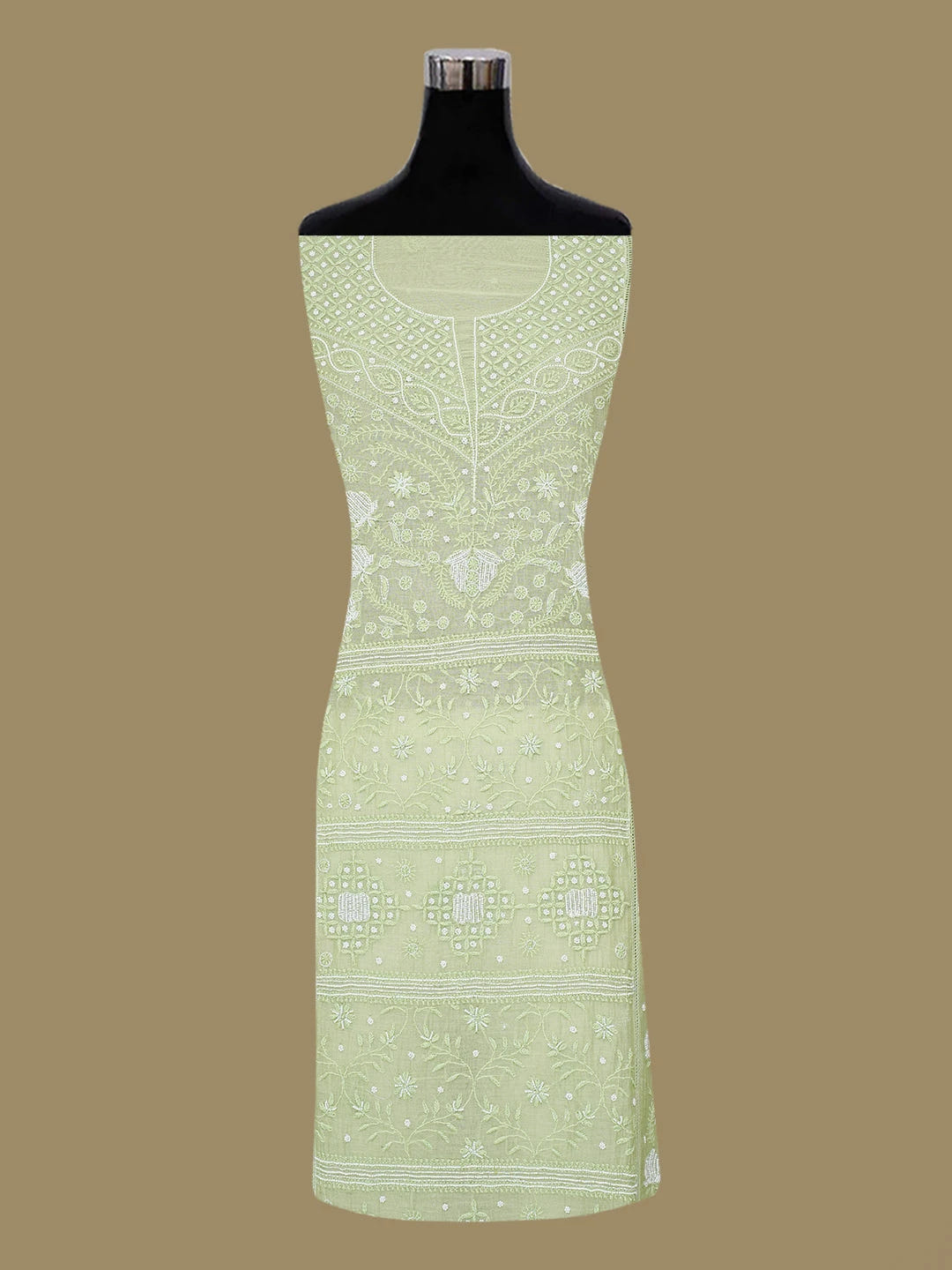 Ada Hand Embroidered Pista Green Chanderi Lucknowi Chikankari Semi-Stitched Kurta Dupatta Set With Cutdana Work 01A710899