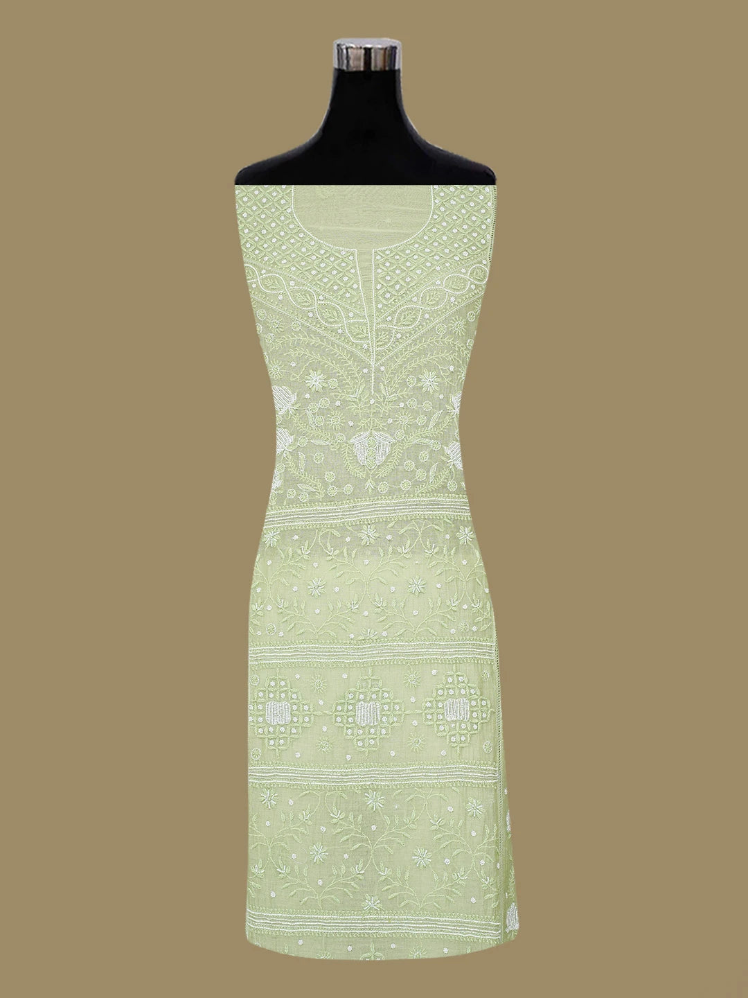 Ada Hand Embroidered Pista Green Chanderi Lucknowi Chikankari Semi-Stitched Kurta Dupatta Set With Cutdana Work 01A710899