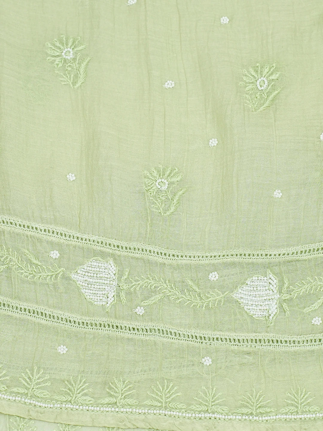 Ada Hand Embroidered Pista Green Chanderi Lucknowi Chikankari Semi-Stitched Kurta Dupatta Set With Cutdana Work 01A710899