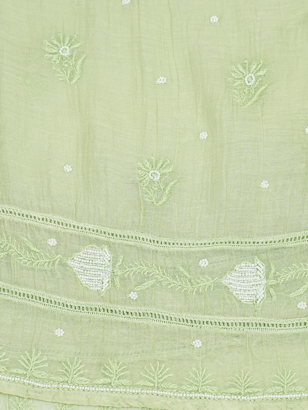 Ada Hand Embroidered Pista Green Chanderi Lucknowi Chikankari Semi-Stitched Kurta Dupatta Set With Cutdana Work 01A710899