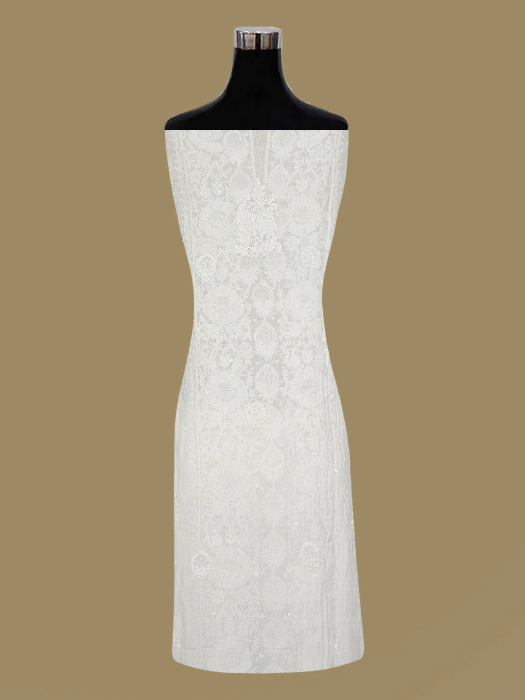 Ada Hand Embroidered White Chanderi Lucknowi Chikankari Semi-stitched Kurta Dupatta Set With Cutdana Work 01A719540