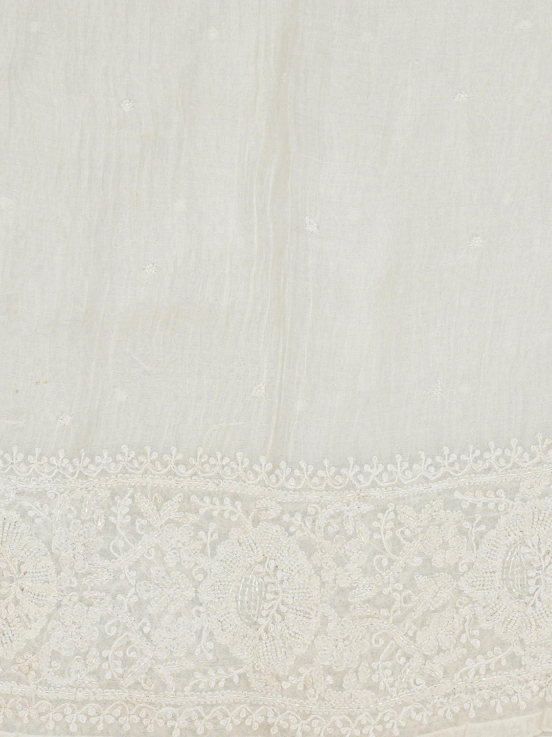 Ada Hand Embroidered White Chanderi Lucknowi Chikankari Semi-stitched Kurta Dupatta Set With Cutdana Work 01A719540