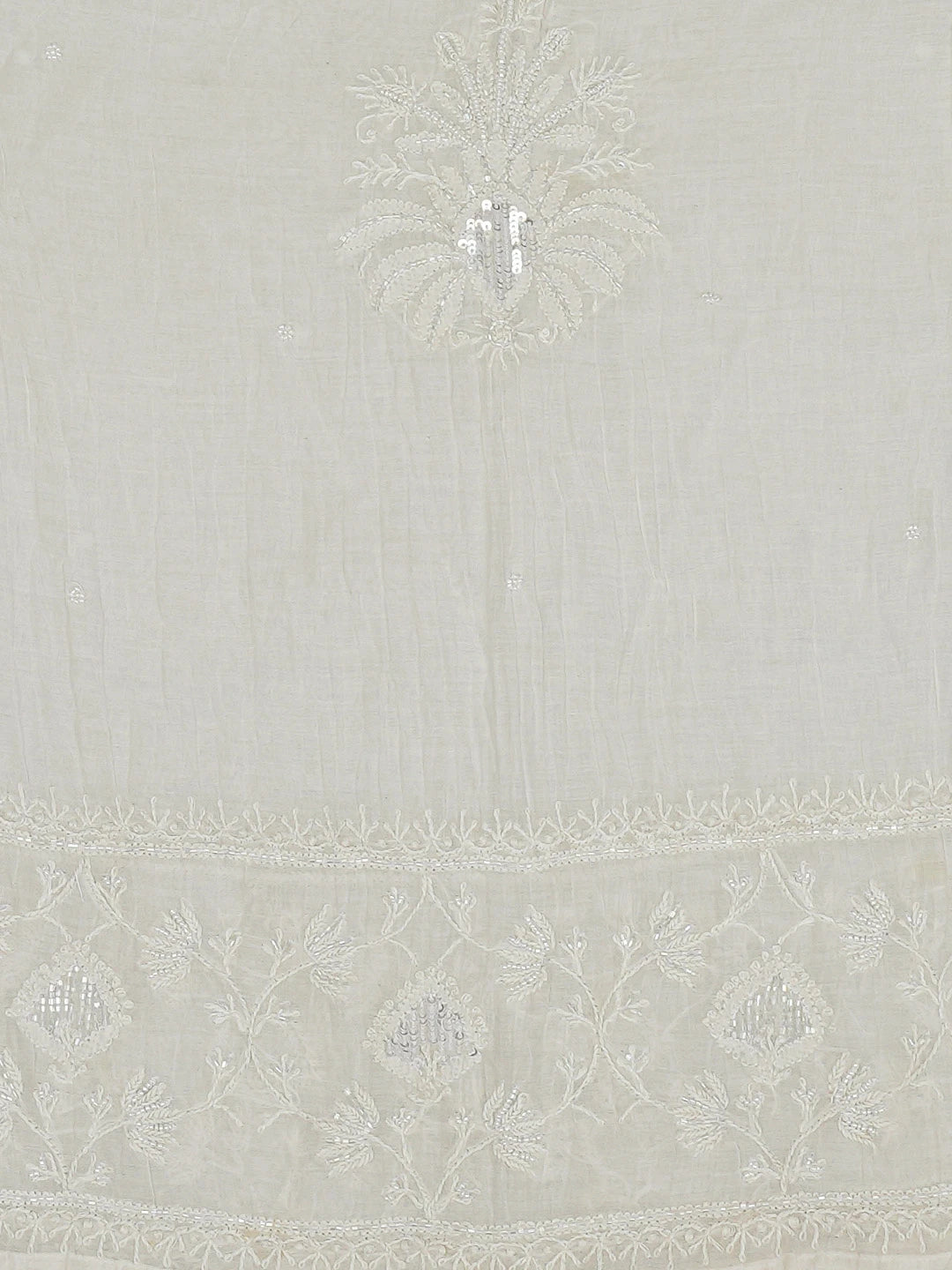 Ada Hand Embroidered White Chanderi Lucknowi Chikankari Semi-stitched Kurta Dupatta Set With Cutdana Work 01A719667