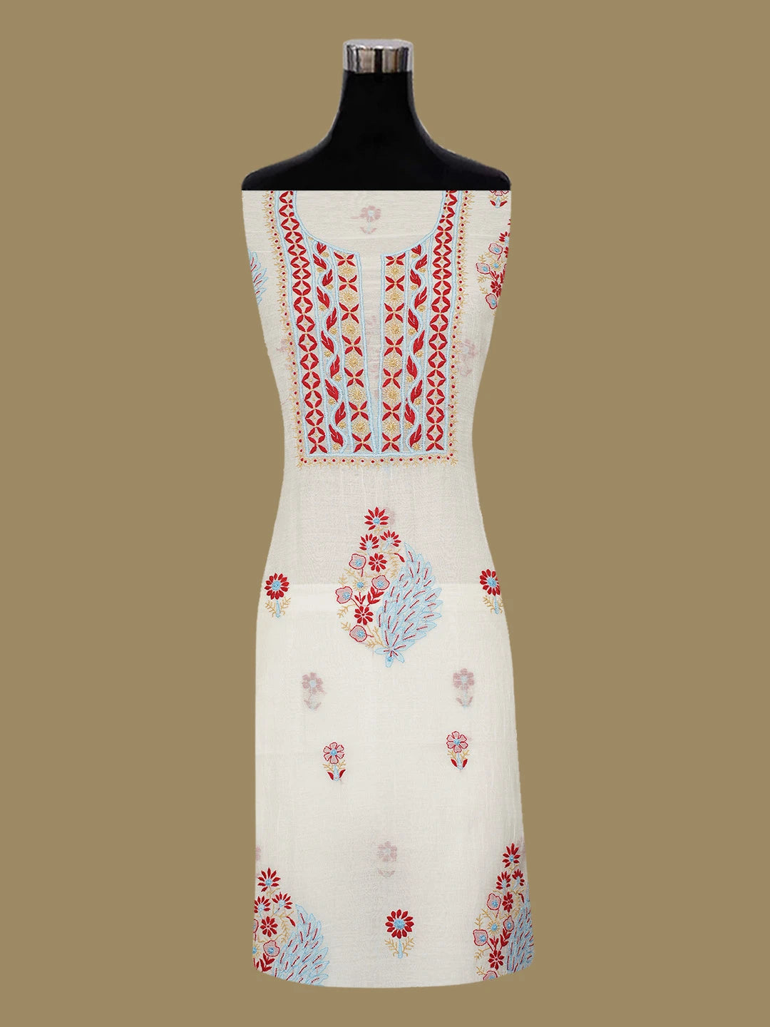 Ada Hand Embroidered White Chanderi Lucknowi Chikankari Unstitched Kurta Dupatta Set 01A719694