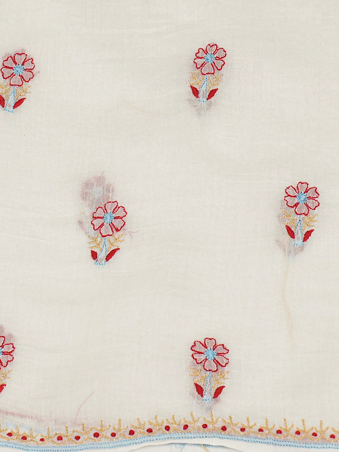 Ada Hand Embroidered White Chanderi Lucknowi Chikankari Unstitched Kurta Dupatta Set 01A719694