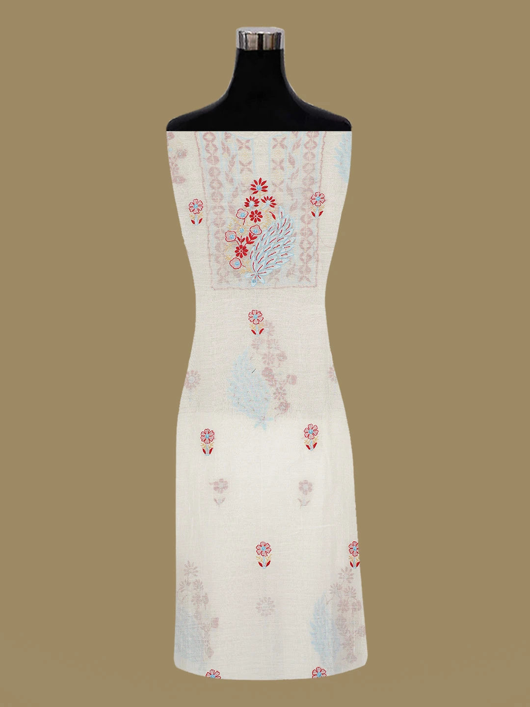 Ada Hand Embroidered White Chanderi Lucknowi Chikankari Unstitched Kurta Dupatta Set 01A719694
