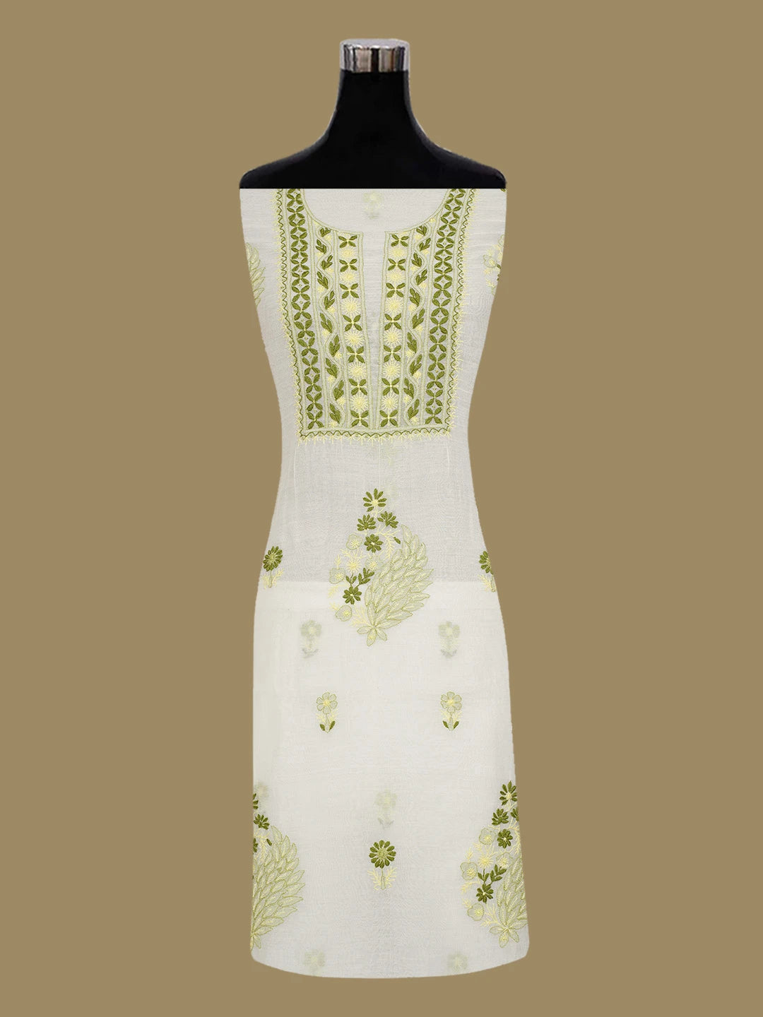 Ada Hand Embroidered White Chanderi Lucknowi Chikankari Unstitched Kurta Dupatta Set 01A719691