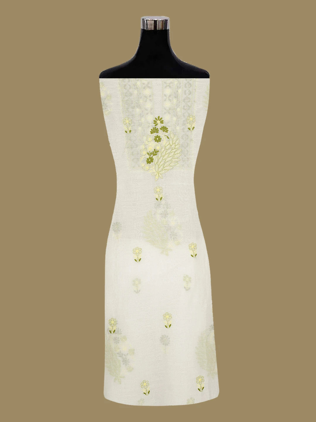 Ada Hand Embroidered White Chanderi Lucknowi Chikankari Unstitched Kurta Dupatta Set 01A719691