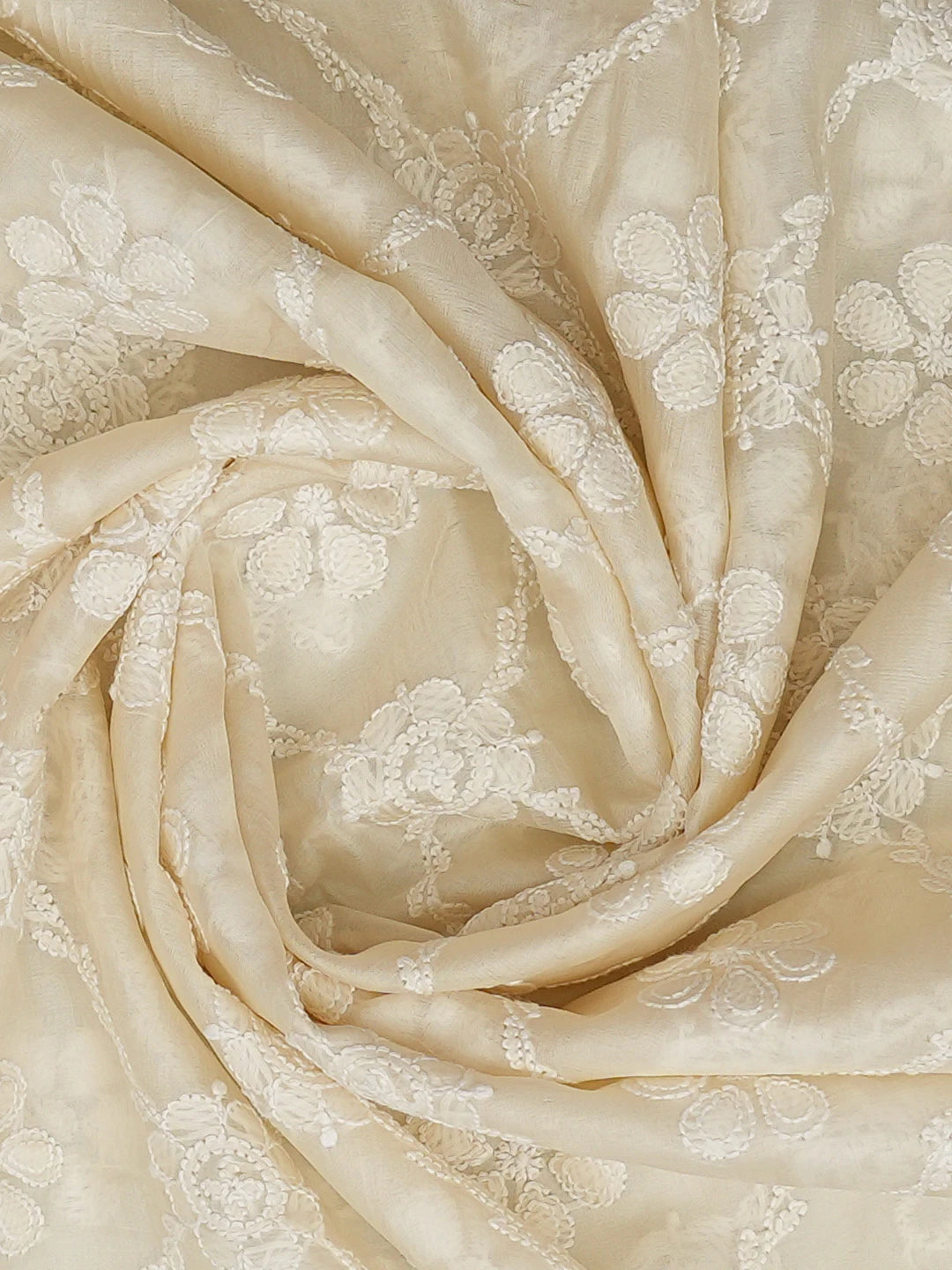 Ada Hand Embroidered White Silk Lucknowi Chikankari Dupatta 01A717550