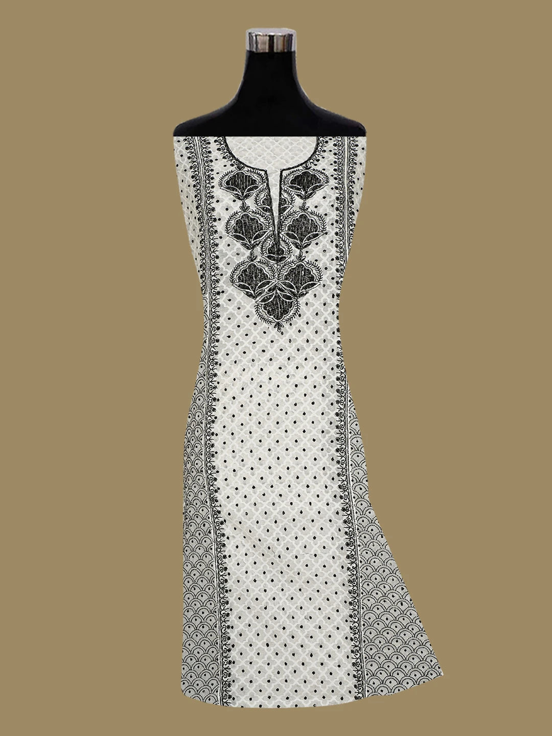 Ada Hand Embroidered White Chanderi Lucknowi Chikankari Semi-Stitched Kurta Dupatta Set With Cutdana Work 01A719566