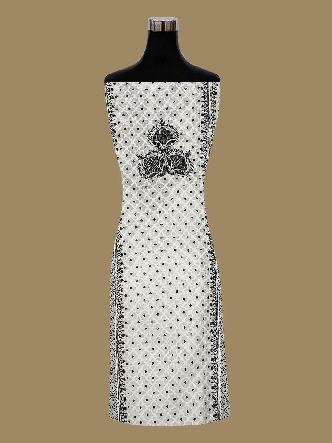 Ada Hand Embroidered White Chanderi Lucknowi Chikankari Semi-Stitched Kurta Dupatta Set With Cutdana Work 01A719566