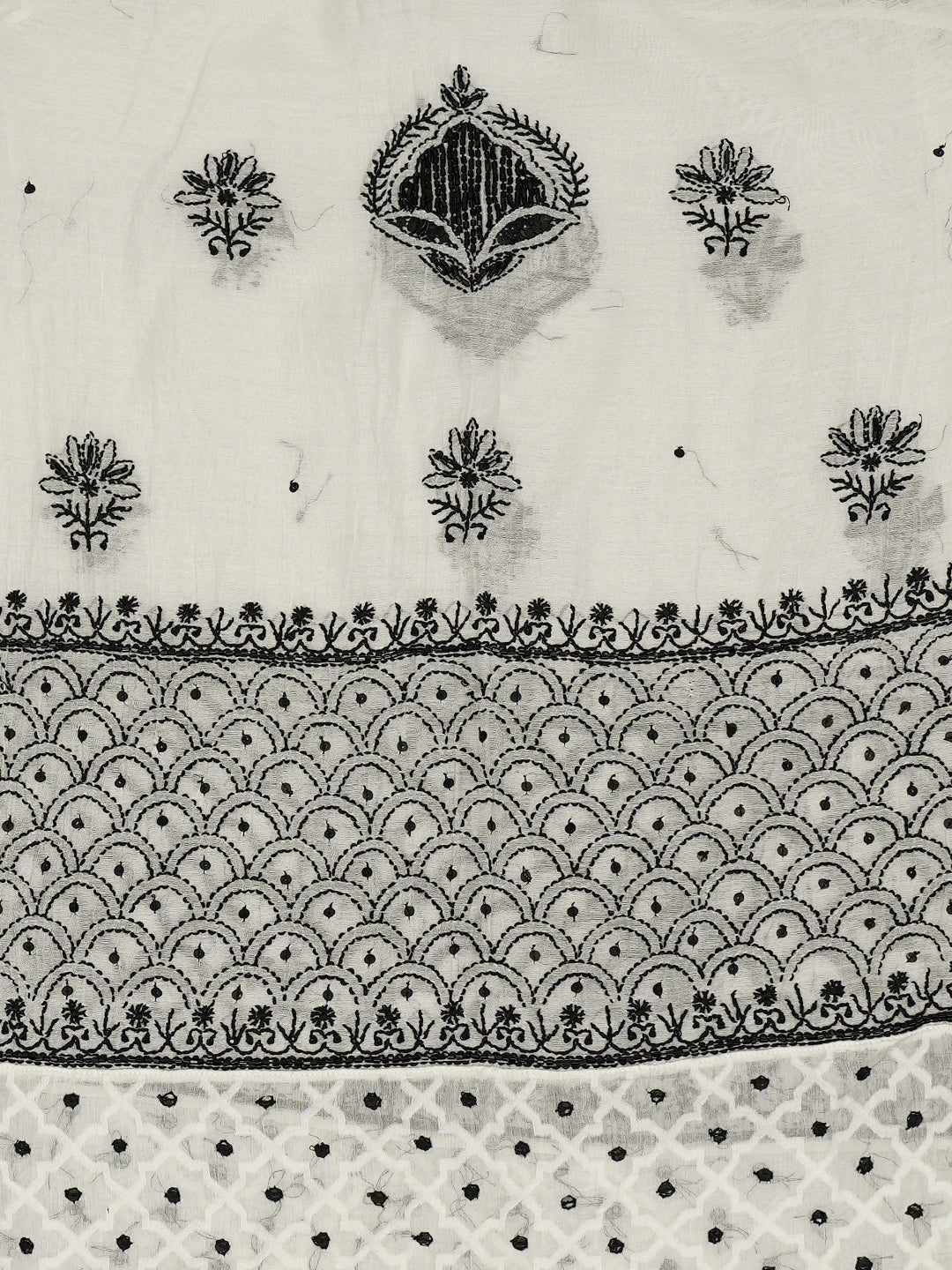 Ada Hand Embroidered White Chanderi Lucknowi Chikankari Semi-Stitched Kurta Dupatta Set With Cutdana Work 01A719566