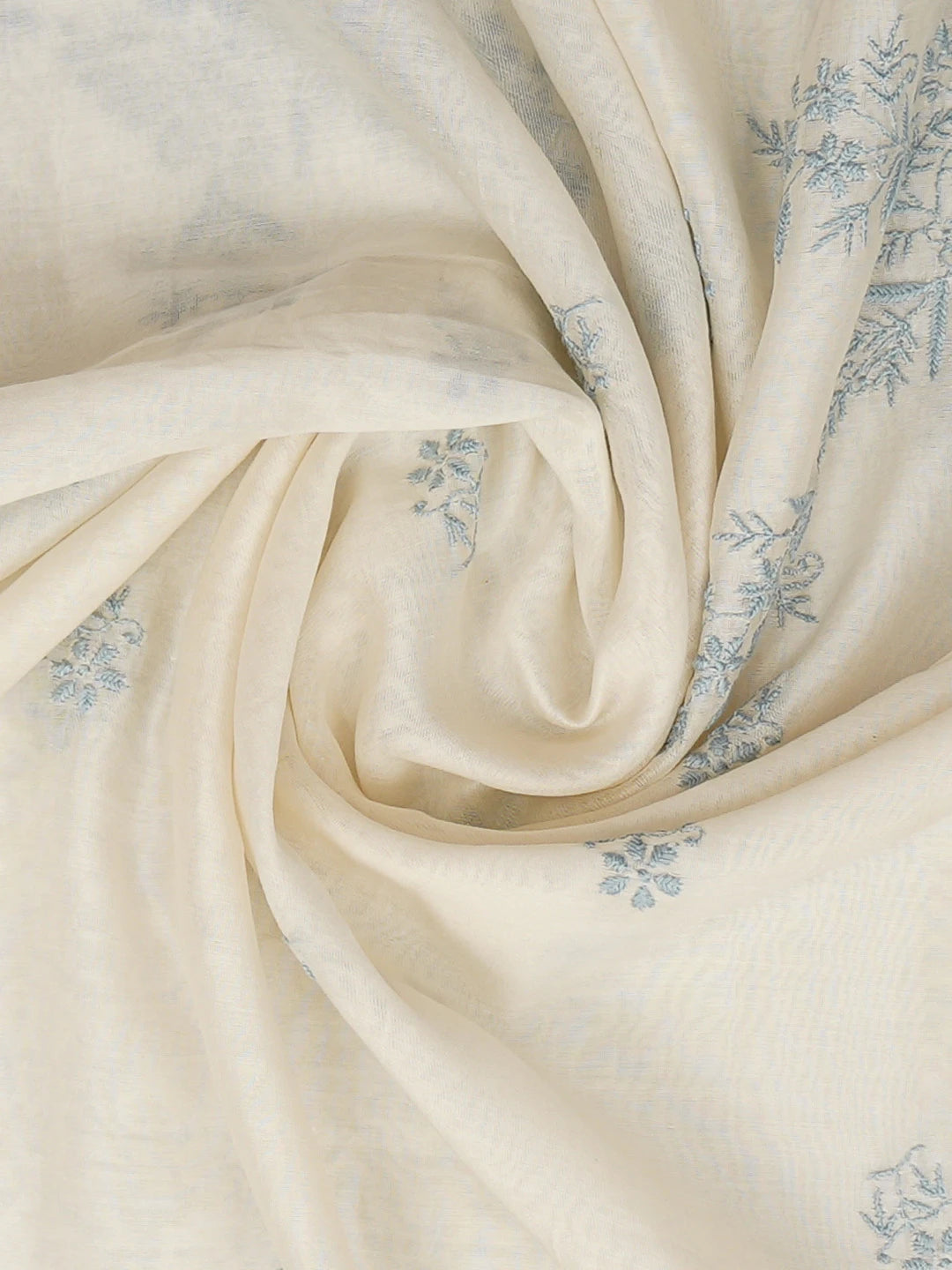 Ada Hand Embroidered White Chanderi Lucknowi Chikankari Dupatta 01A650924