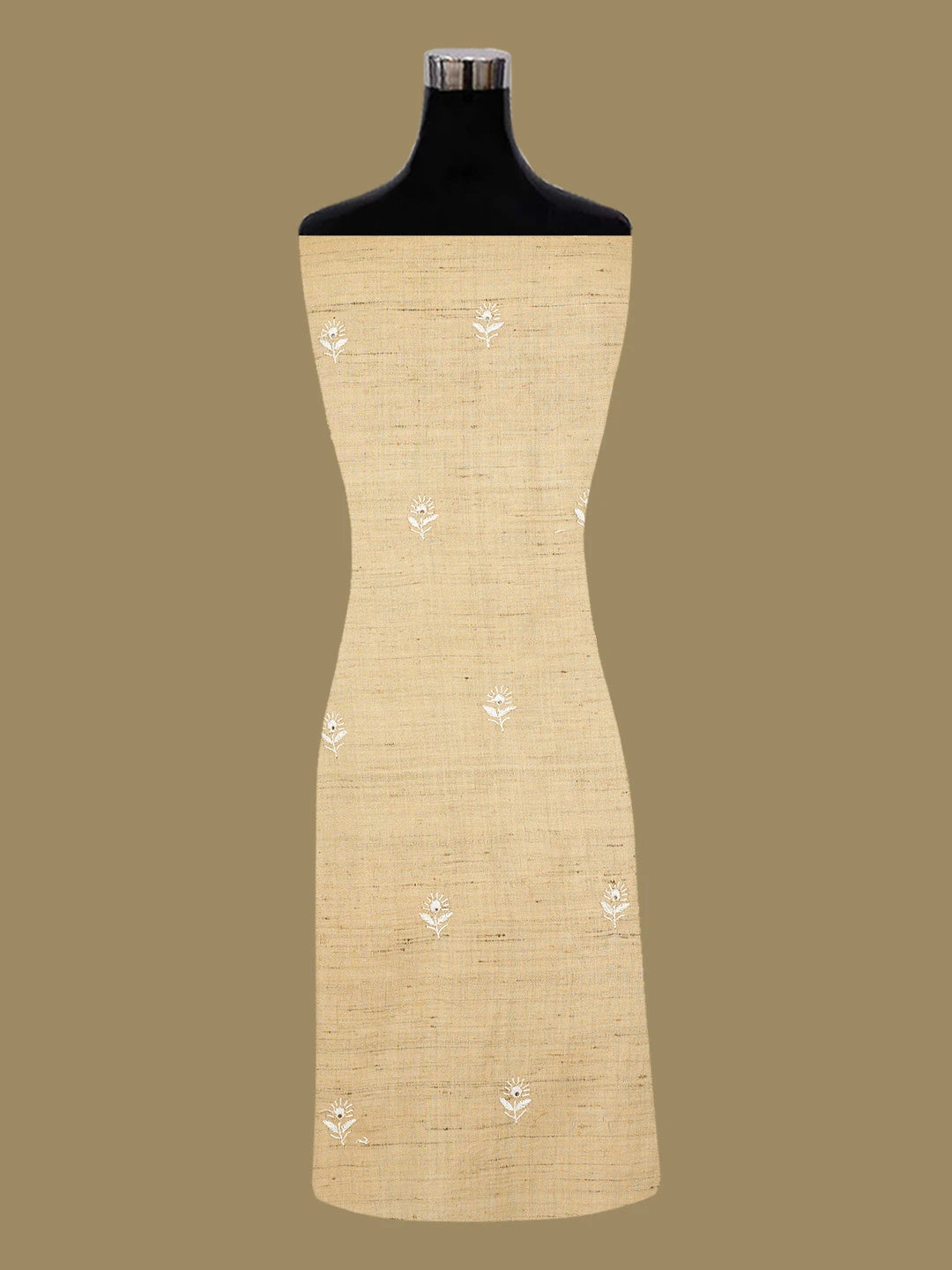 Ada Hand Embroidered Fawn Khadi Cotton Lucknowi Chikankari Unstitched Kurta Dupatta Set With Zari Work 01A507074