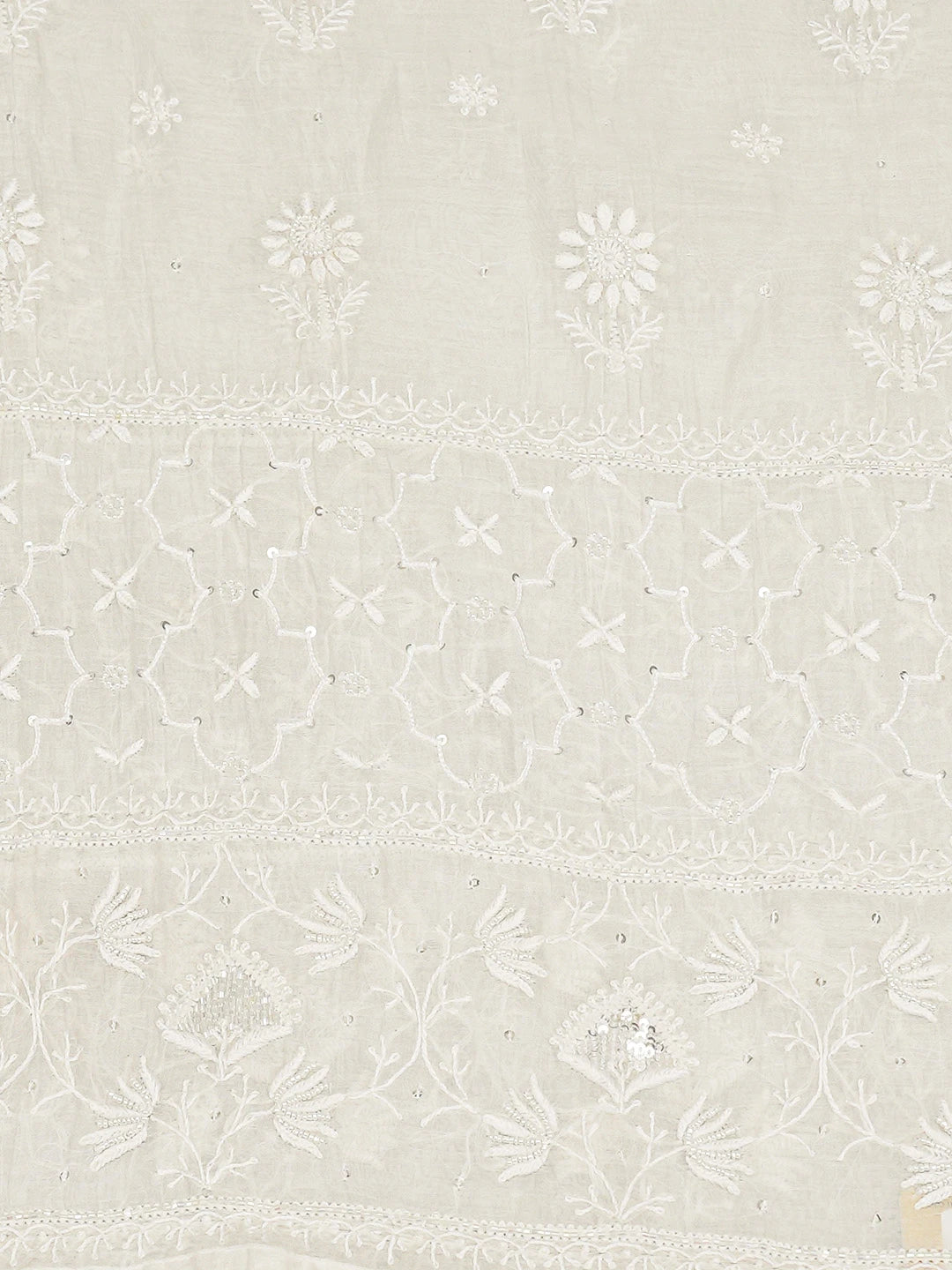 Ada Hand Embroidered White Chanderi Lucknowi Chikankari Semi-Stitched Kurta Dupatta Set With Pearl Work 01A719587