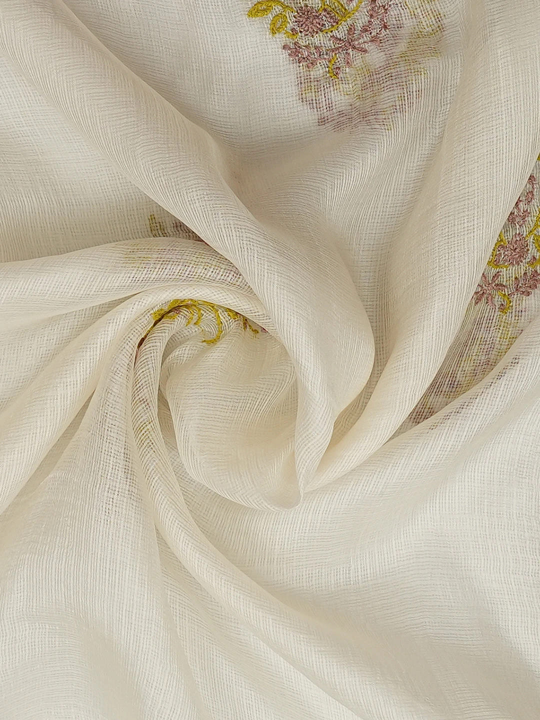Ada Hand Embroidered White Kota Silk Lucknowi Chikankari Dupatta 01A661018