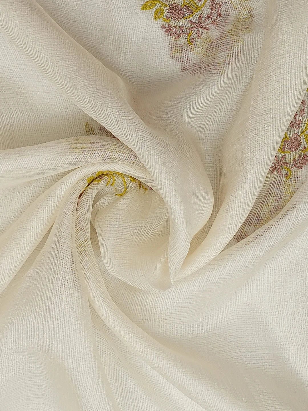 Ada Hand Embroidered White Kota Silk Lucknowi Chikankari Dupatta 01A661018