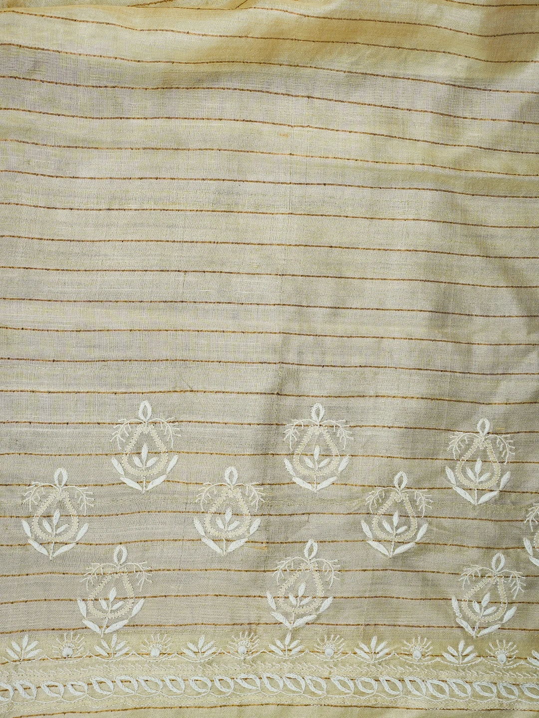 Ada Hand Embroidered Fawn Tussar Silk Lucknowi Chikankari Saree and Blouse 01A645765
