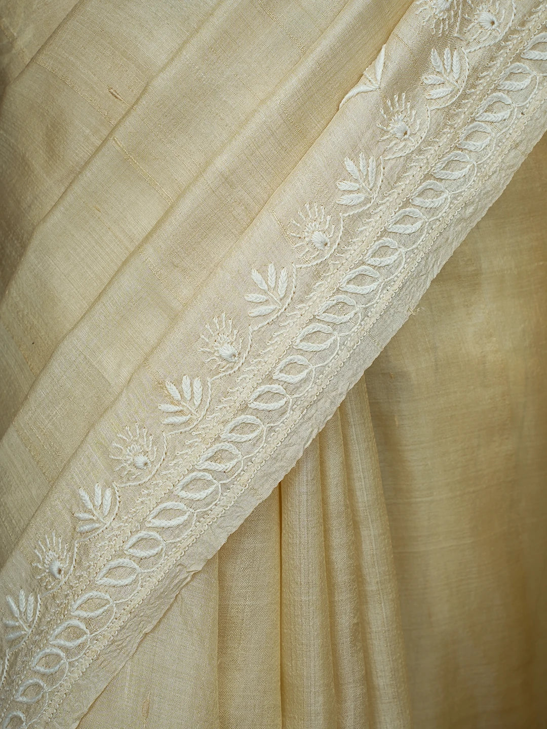 Ada Hand Embroidered Fawn Tussar Silk Lucknowi Chikankari Saree and Blouse 01A645765