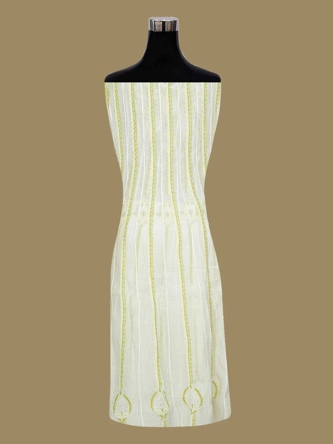 Ada Hand Embroidered White Chanderi Lucknowi Chikankari Semi-Stitched Anarkali Kurta Dupatta Set 01A719676