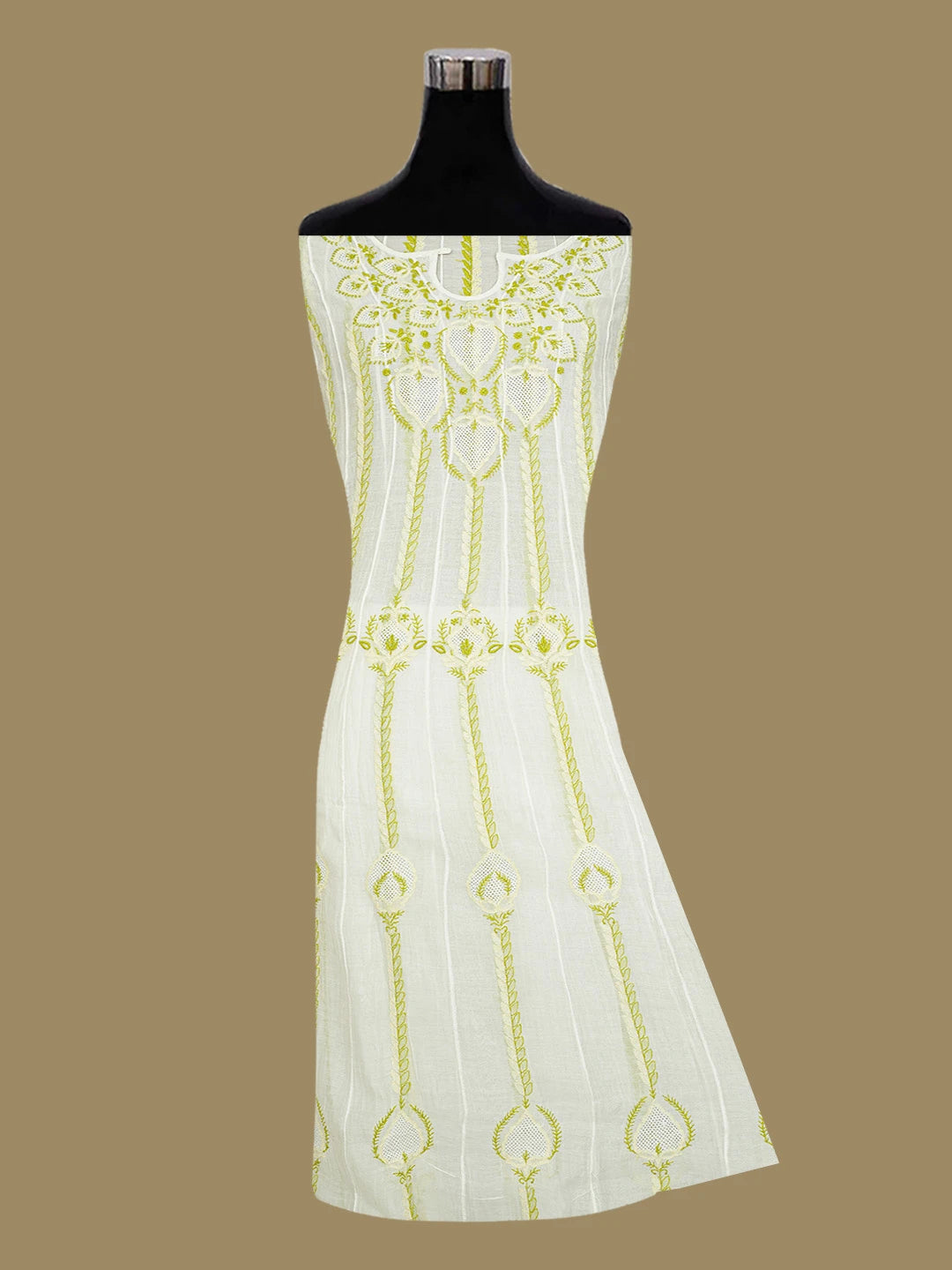 Ada Hand Embroidered White Chanderi Lucknowi Chikankari Semi-Stitched Anarkali Kurta Dupatta Set 01A719676