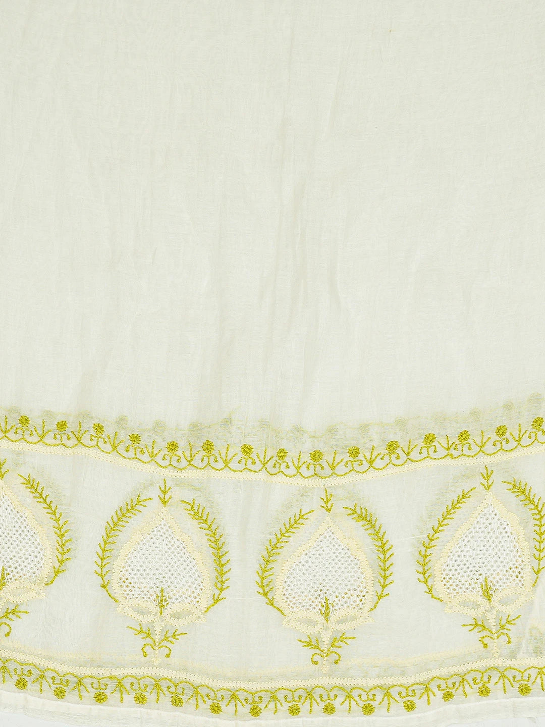 Ada Hand Embroidered White Chanderi Lucknowi Chikankari Semi-Stitched Anarkali Kurta Dupatta Set 01A719676