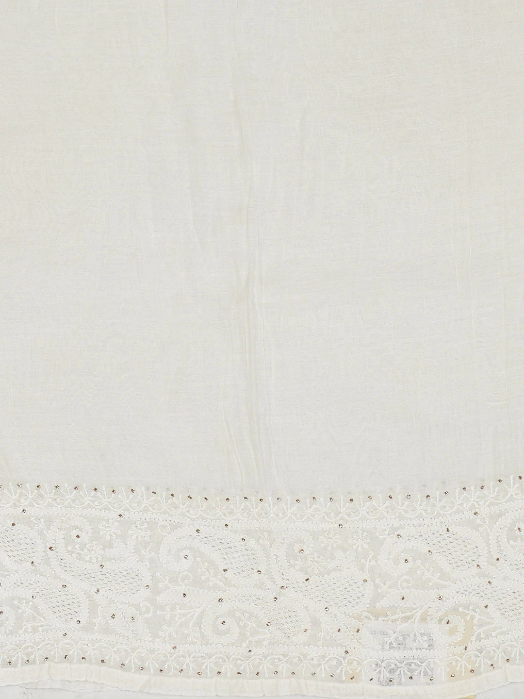 Ada Hand Embroidered White Chanderi Lucknowi Chikankari Semi-Stitched Kurta Dupatta Set With Muqaish Work 01A719576