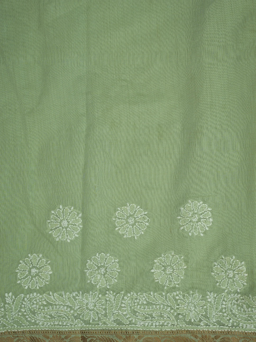 Ada Hand Embroidered Light Green Chanderi Lucknowi Chikankari Saree and Blouse 01A719834