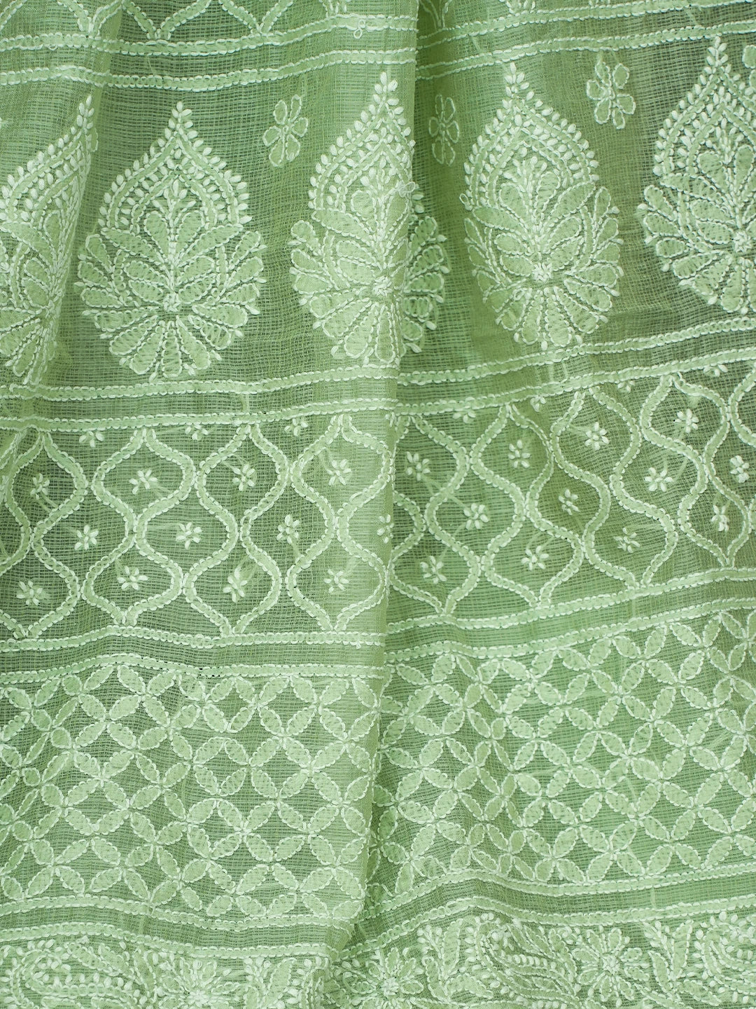 Ada Hand Embroidered Light Green Chanderi Lucknowi Chikankari Saree and Blouse 01A719834
