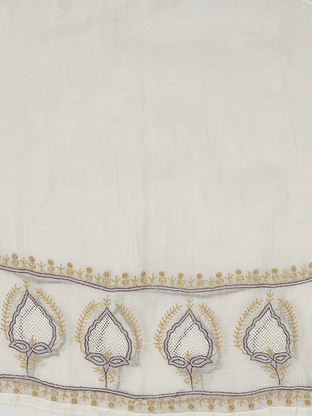 Ada Hand Embroidered White Chanderi Lucknowi Chikankari Semi-Stitched Kurta Dupatta Set 01A719675