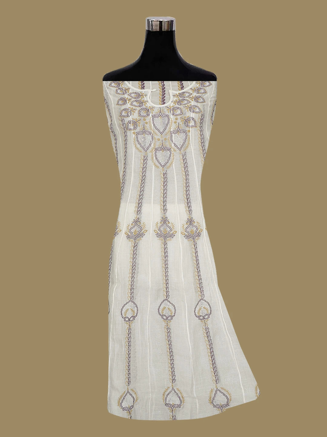 Ada Hand Embroidered White Chanderi Lucknowi Chikankari Semi-Stitched Kurta Dupatta Set 01A719675