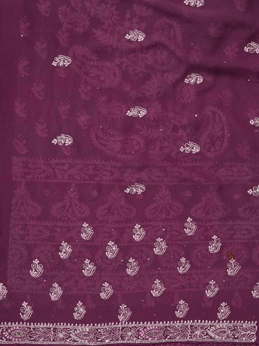 Ada Hand Embroidered Plum Pink Pure Georgette Lucknowi Chikankari Saree/Blouse With Zari Work 01A647440