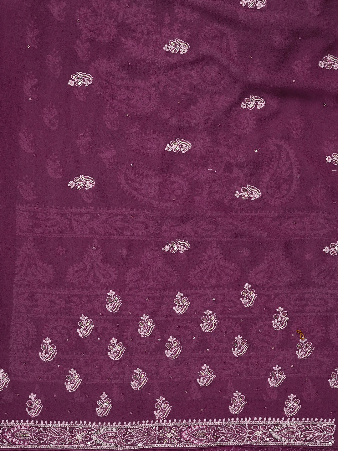 Ada Hand Embroidered Plum Pink Pure Georgette Lucknowi Chikankari Saree/Blouse With Zari Work 01A647440