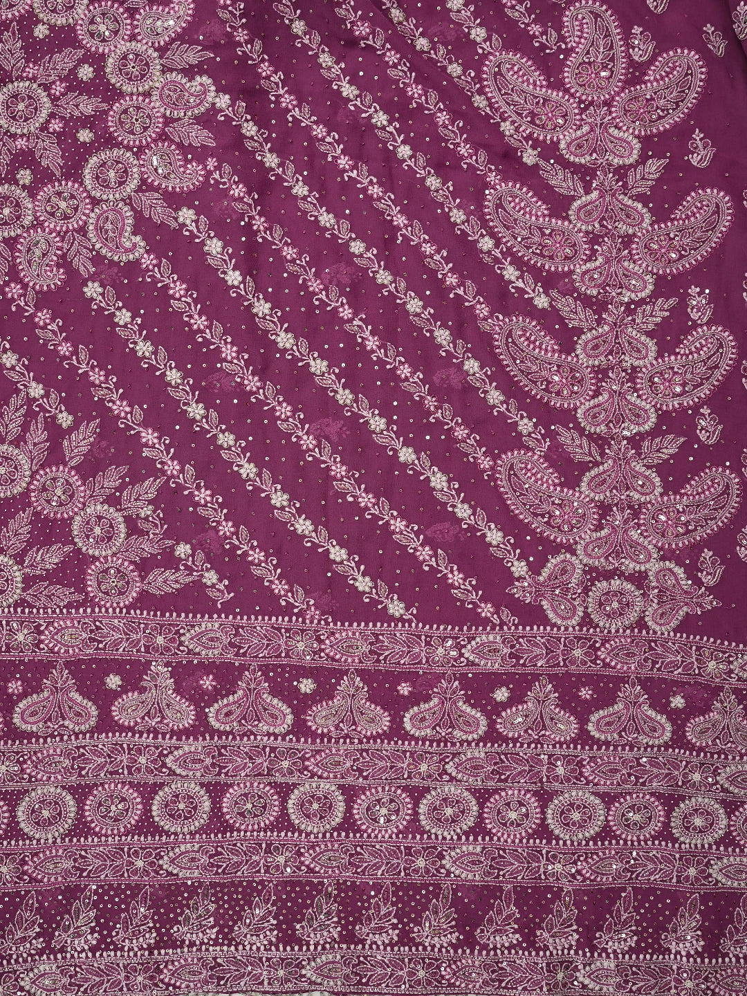 Ada Hand Embroidered Plum Pink Pure Georgette Lucknowi Chikankari Saree/Blouse With Zari Work 01A647440