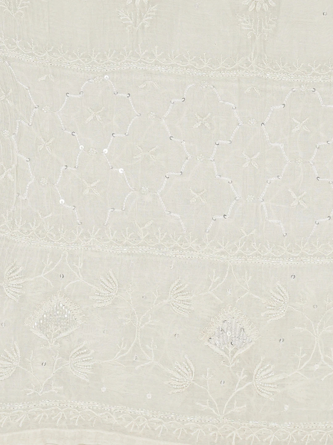 Ada Hand Embroidered White Chanderi Lucknowi Chikankari Semi-Stitched Kurta Dupatta Set With Cutdana Work 01A719588