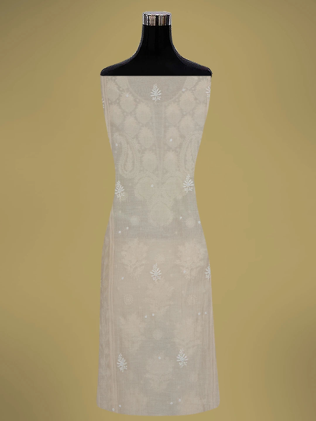 Ada Hand Embroidered Beige Chanderi Lucknowi Chikankari Semi-Stitched Kurta Dupatta Set With Pearl Work 01A700404