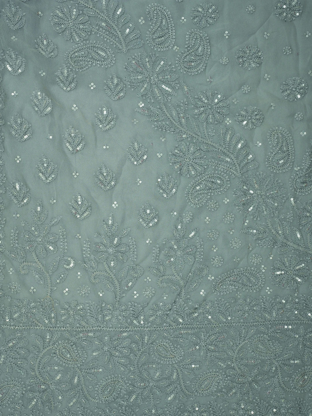 Ada Hand Embroidered Slate Gray Viscose Georgette Lucknowi Chikankari Saree With Blouse And Cutdana Work 01A670938