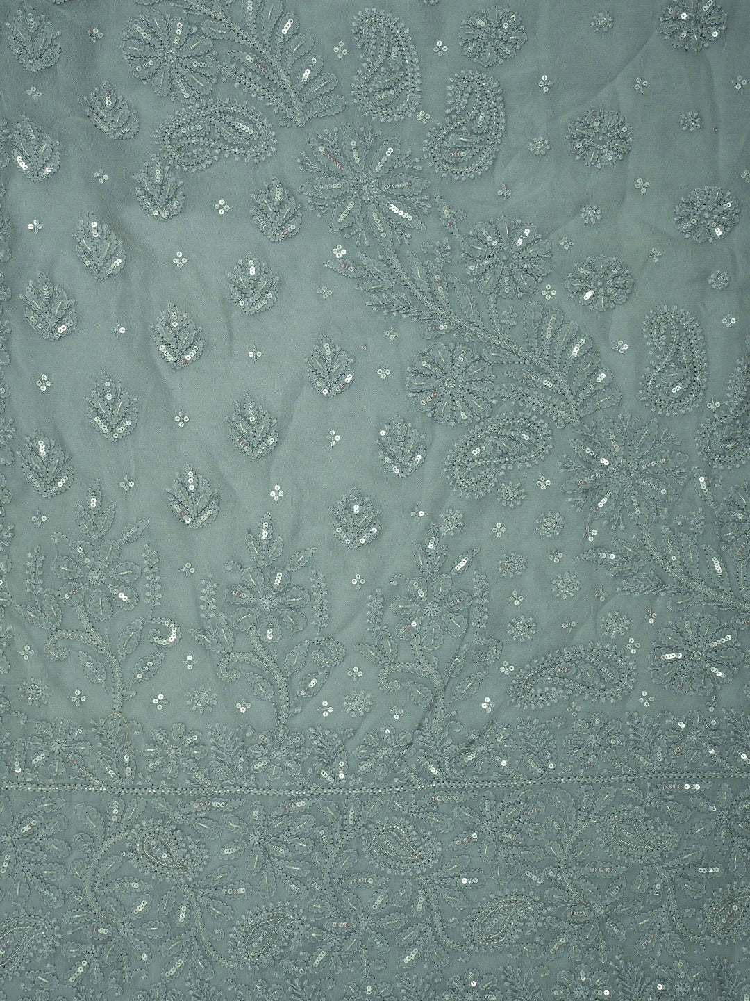 Ada Hand Embroidered Slate Gray Viscose Georgette Lucknowi Chikankari Saree With Blouse And Cutdana Work 01A670938